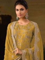 Light Mustard Heavy Silk Designer Salwar Kameez